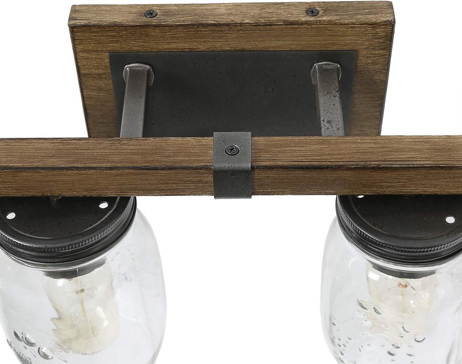LNC Rustic Bathroom Light Fixtures Farmhouse Vanity Lighting with Mason Jar Glass, Wooden Finished, 29 inches, Brown, 4-Light , White