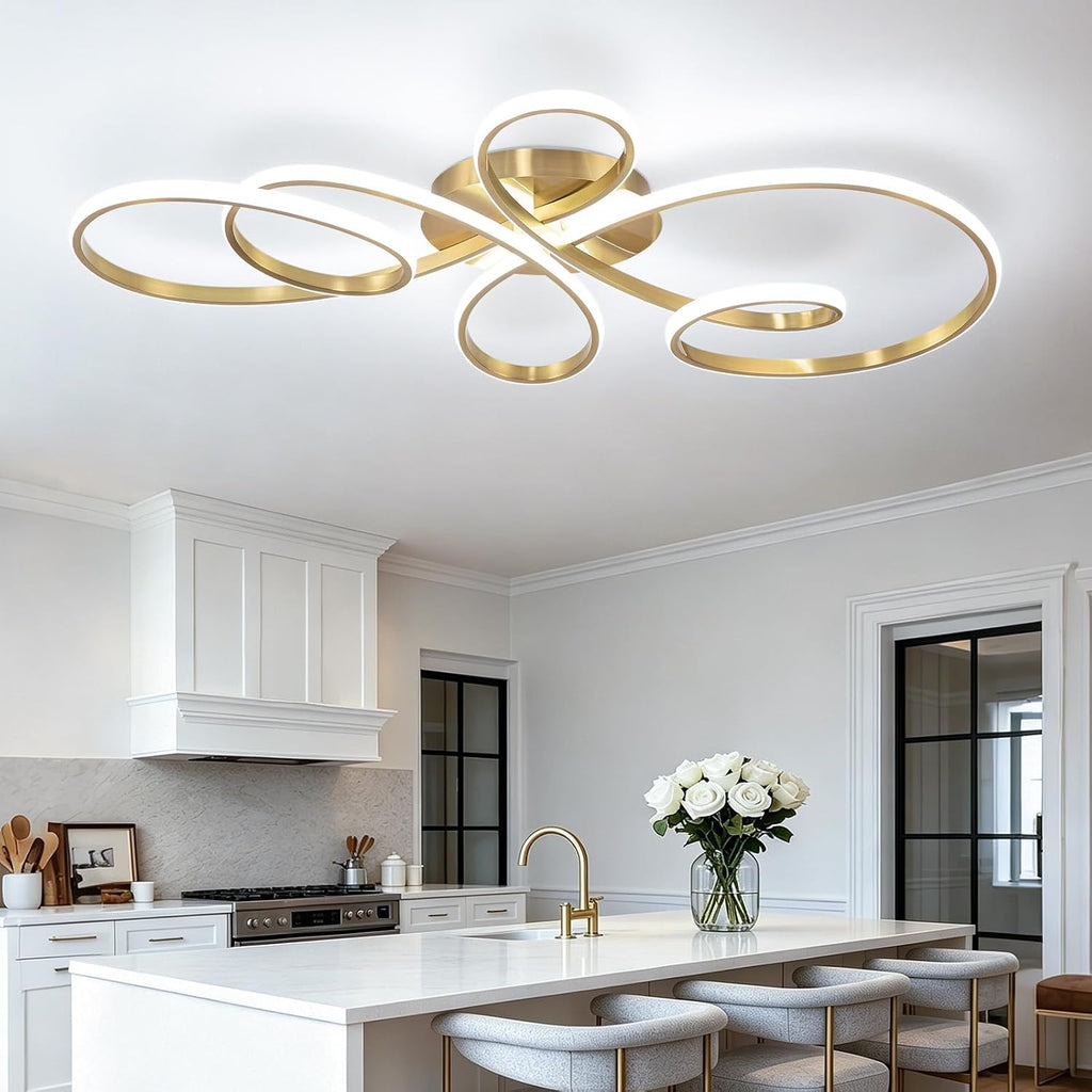 20inch Modern LED Ceiling Light, 5 Rings Flower Black Dimmable Ceiling Lamp for Living Room, Bedroom, Dining Room, Kitchen (Gold,39.37Inch)