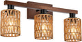 MELUCEE 21 Inches Farmhouse Vanity Light Fixture with Rattan Lampshade, 3-Light Bathroom Wood Wall Light Over Mirror Rustic Vintage Wall Sconce Lighting for Bathroom Kitchen Hallway