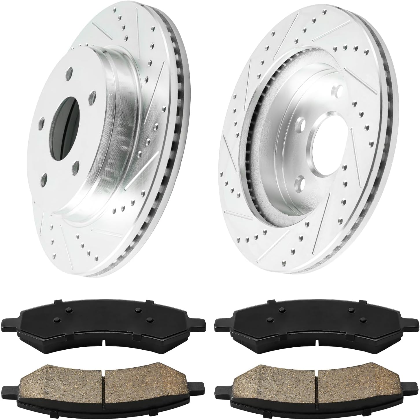 KAC Front Brake Kit, Drilled and Slotted Brake Rotors, Ceramic Brake Pads Replacement for 1500 2011-2018, Ram 1500 2006-2010, Durango 2007-2009, Aspen 2007-2009, 245 1982, OEM# 53005+D1084