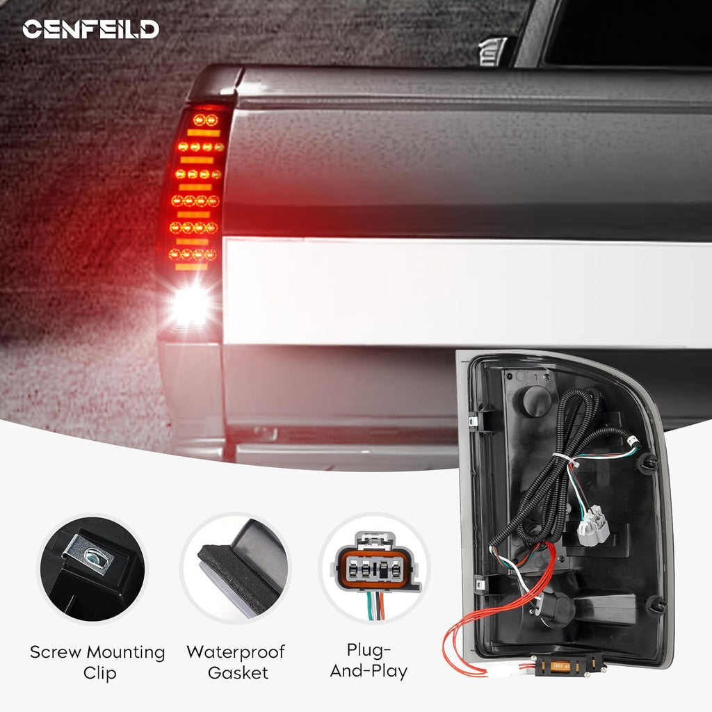 LED Tail Lights Pair Fit for Chevy Silverado 1500 2500HD 3500HD 07-14, for GMC Sierra 3500HD 08-14, Sierra Denali 3500 11-14 with Dual Rear Wheel ONLY, Rear Brake Lamp Taillights Assembly, Smoked Lens