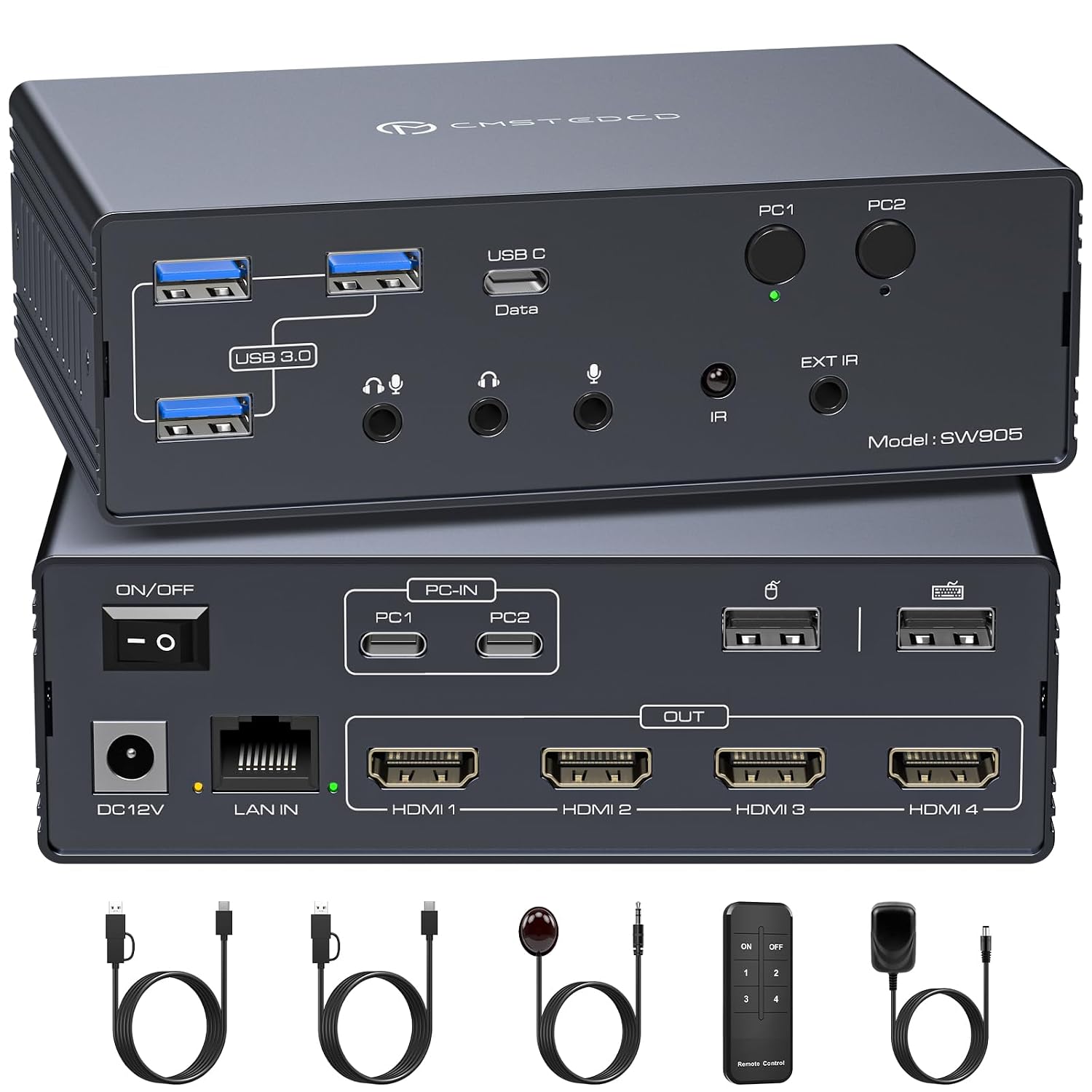 Thunderbolt KVM Switch Docking Station for Macbooks 4 Monitors 2 Computers HDMI 4K60Hz Displaylink USB C Dock for Laptops/Desktop Share 4xHDMI USBA/C Ethernet Audio Support Extended/Copy Mode