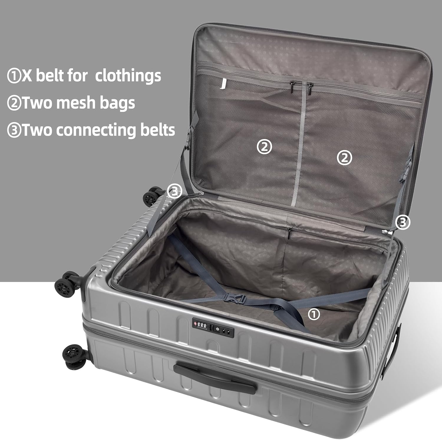 Kaleenie 29 Inch Luggage with Expansion & Side Opening Design, 50 * 31(35)*76cm, 117L~133L Ligthweight ABS+PC Hardshell Checked Suitcase, Gray