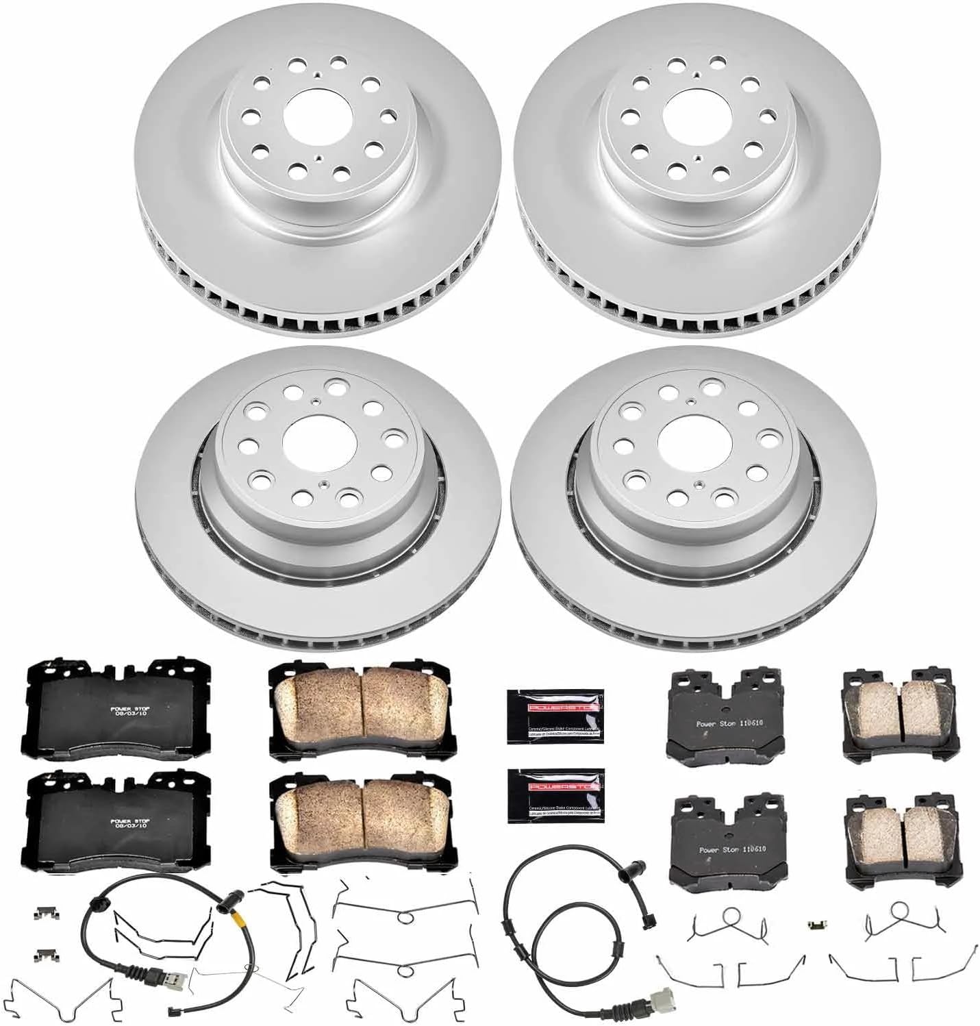 PowerStop Front and Rear Brake Kit for Lexus LS460 2007-09 - Fully-Coated Disc Rotors with Z17 Ceramic Brake Pads Replacement, CRK4111