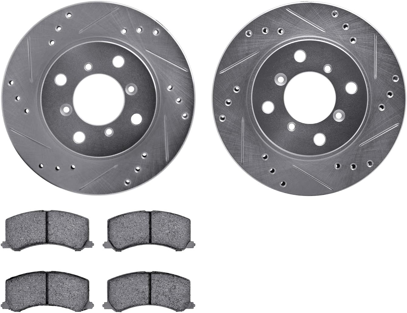 Dynamic Friction Company Front Brakes and Rotors|Drilled Slotted Brake Rotors| Front 5000 Advanced Brake Pads and Rotors Kit| Automotive Replacement Brake Kits