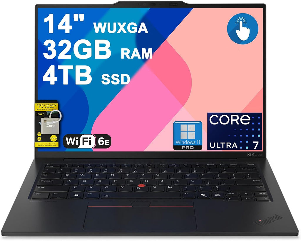 Lenovo ThinkPad X1 Carbon Gen 13 Aura Edition Laptop 14' WUXGA Touch (500nits 100% sRGB) Intel 12-core Ultra 7 255U 32GB RAM 4TB SSD for Creator Business Professional Win11Pro ICP Hub