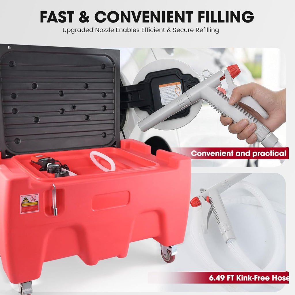 40 Gallon Fuel Caddy, Portable Gas Storage Tank with Battery Powered Transfer Pump & 4 Wheels, Gasoline Diesel Fuel Container for Cars, ATVs, Boats, Lawn Mowers, Red