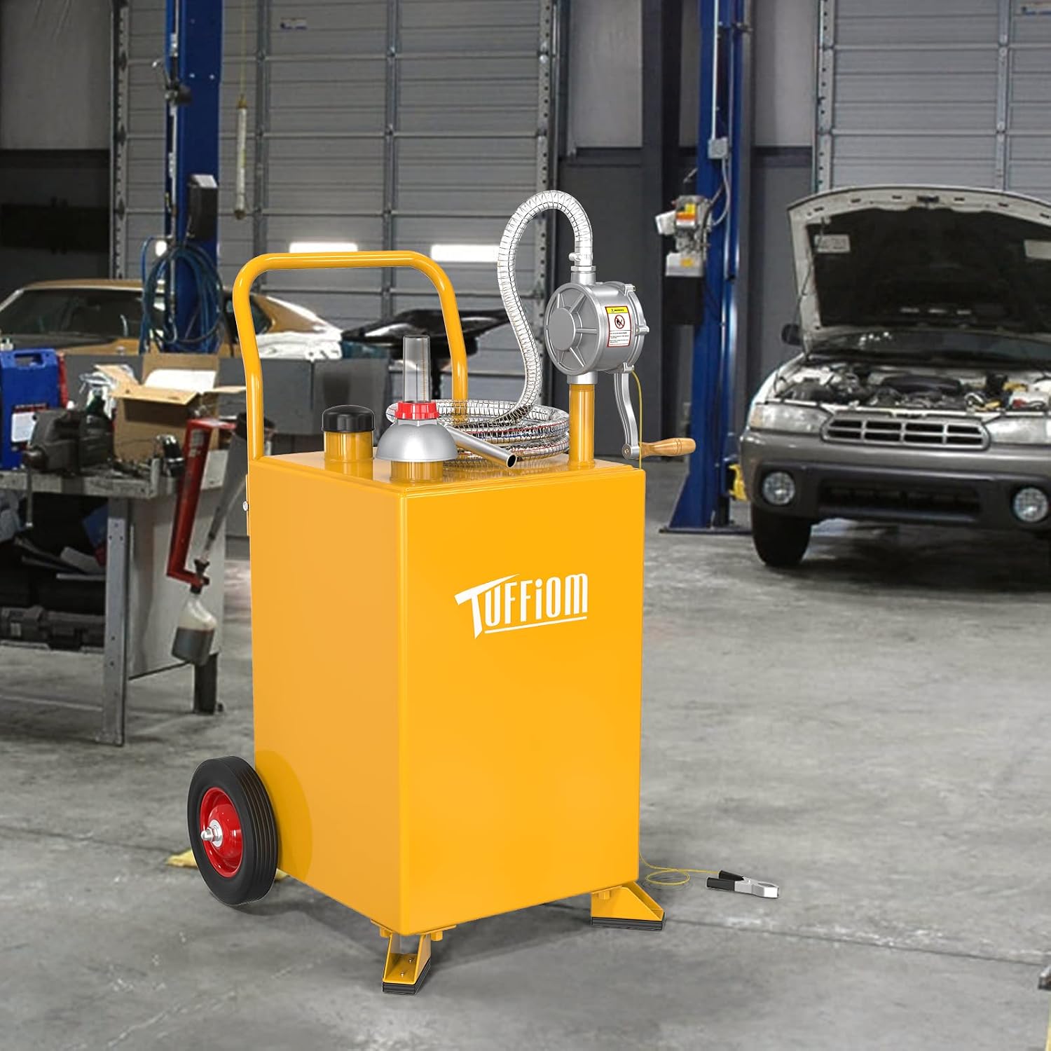 TUFFIOM 20 Gallon Fuel Gas Caddy w/Wheels & Manual Siphon Pump, Portable Diesel Fuel Transfer Storage Tank w/8.9ft Hose, Gasoline Can Container for ATV Car Mowers Tractor Boat Motorcycle