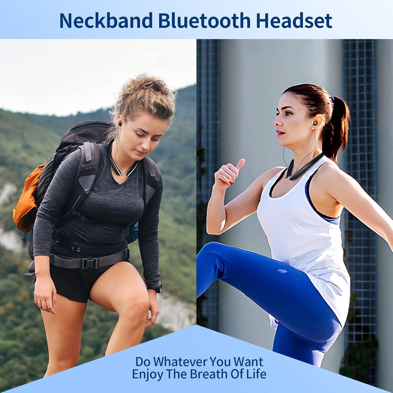 Neckband Bluetooth Headphones, 16H Battery with Auto-Retractable in-Ear Earbuds, HiFi Stereo Sound & Hybrid Active Noise Cancelling for Sports, Gym, Running, Workout, Hands-Free Calling