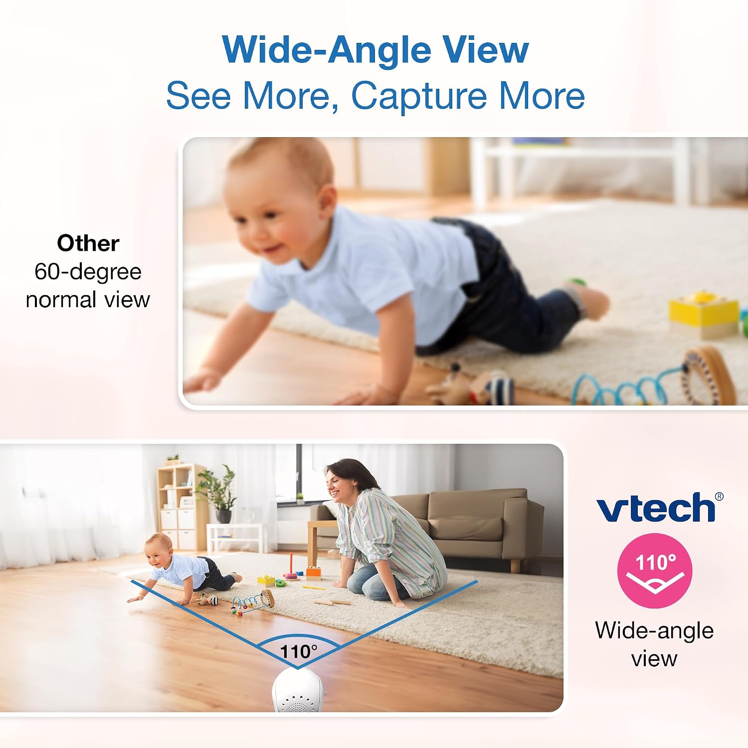 VTech Baby Monitor with 2 Cameras No WiFi & 5.5' IPS Split Screen, Remote Pan Tilt Zoom – 13Hr Video Battery, 1000ft Range, Night Vision, Night Light, Two-Way Talk | Advanced HD Plus Twin