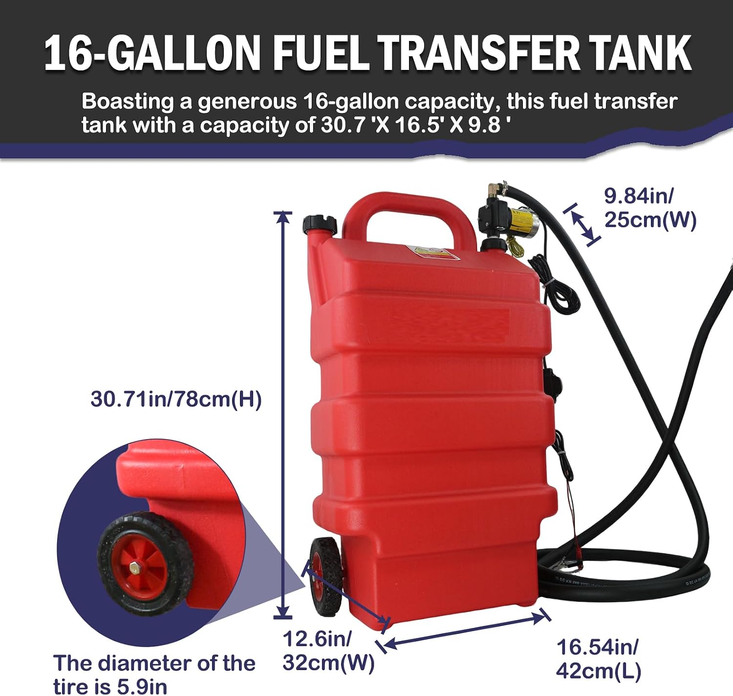 16 Gallon Fuel Caddy Diesel Transfer Tank with 12V DC Automatic Gasoline Fuel Transfer Pump with Forward and Reverse Pumping for Gasoline, Diesel, Kerosene & More