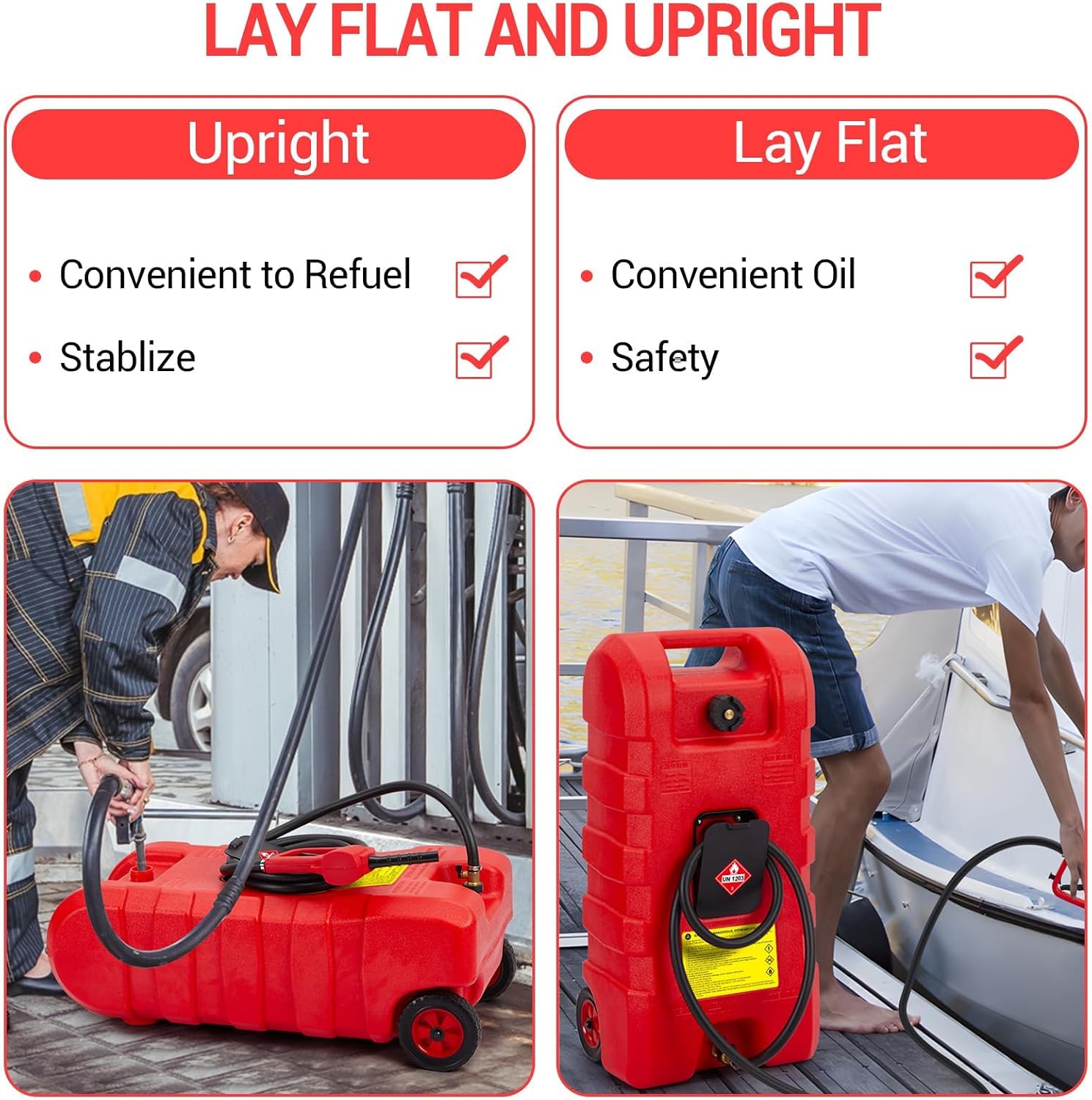 Upgraded 15 Gallon Gas Tank, Heavy-Duty Fuel Can with Manual Transfer Pump & 10FT Hose, Portable Gas Can with Casters, Leak-Proof Gas Container for Lawn Mowers, Tractor, Boat, Snow Blow