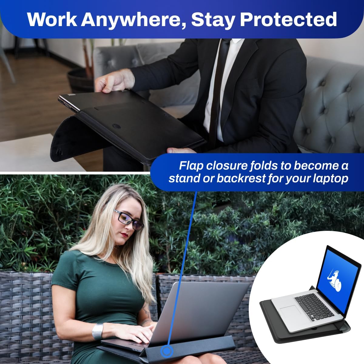 DefenderShield Laptop Sleeve – Slim 15 Inch Laptop Case with Multi-Layer Wireless Signal Shielding Technology – Vegan Leather Sleeve with Built-in Stand & Flap Closure