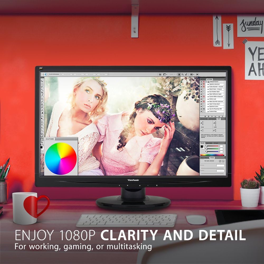 ViewSonic VA2446MH-LED 24 Inch Full HD 1080p LED Monitor with HDMI and VGA Inputs for Home and Office,Black