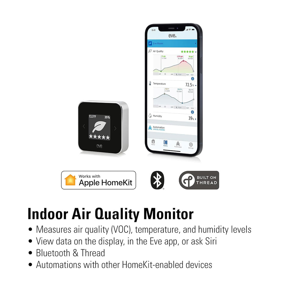 Eve Room - Indoor air Quality Sensor to Monitor air Quality (VOC), Temperature & Humidity, Apple HomeKit Technology, Bluetooth and Thread