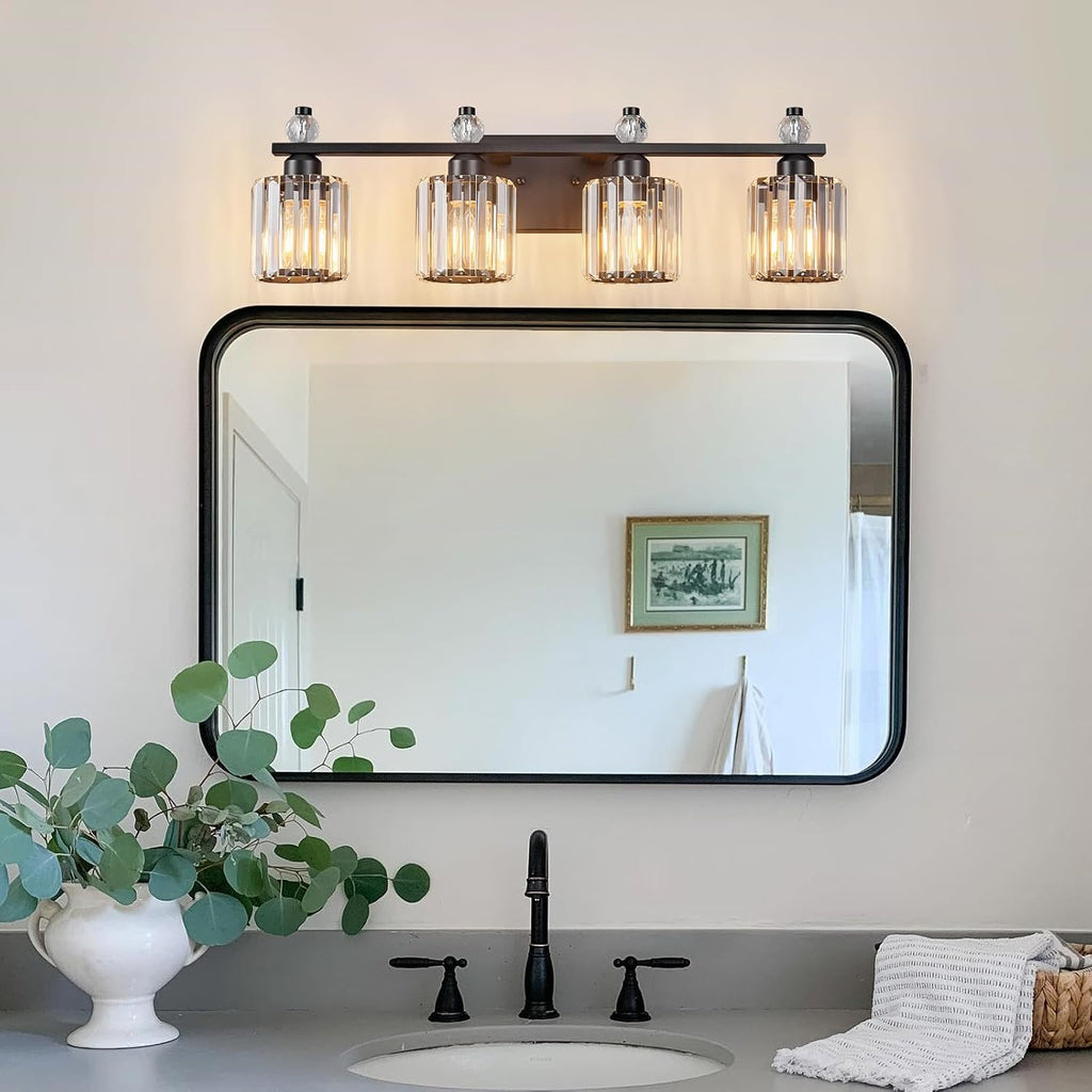 Bathroom Vanity Lights 4-Light Sand Black Modern Crystal Vanity Light Fixtures Over Mirror Crystal Bathroom Vanity Lighting Fixtures