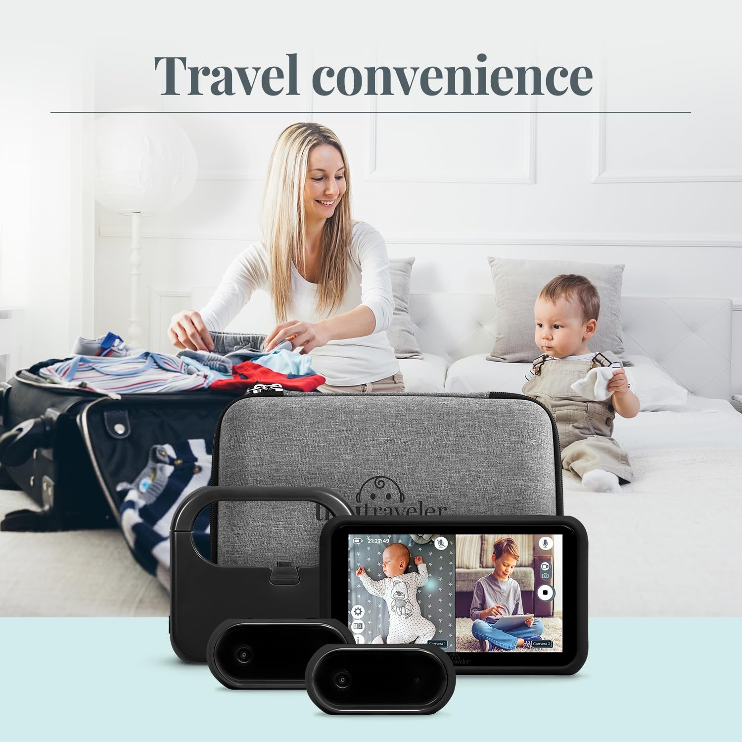 Tiny Traveler Baby Car Camera for 2 Kids, Touch Screen Baby Car Monitor with Power Bank, No WiFi Baby Camera for Car Home Travel, Rear-Facing Car Seat Monitor Night Vision Baby Reminder Alert - Black