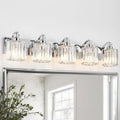 5-Light Modern Bathroom Light Fixture Chrome Vanity Lights Over Mirror Wall Sconce Lighting with K9 Crystal Shades Bathroom Wall Lamp E26 Base for Bedroom, Living Room, Hallway