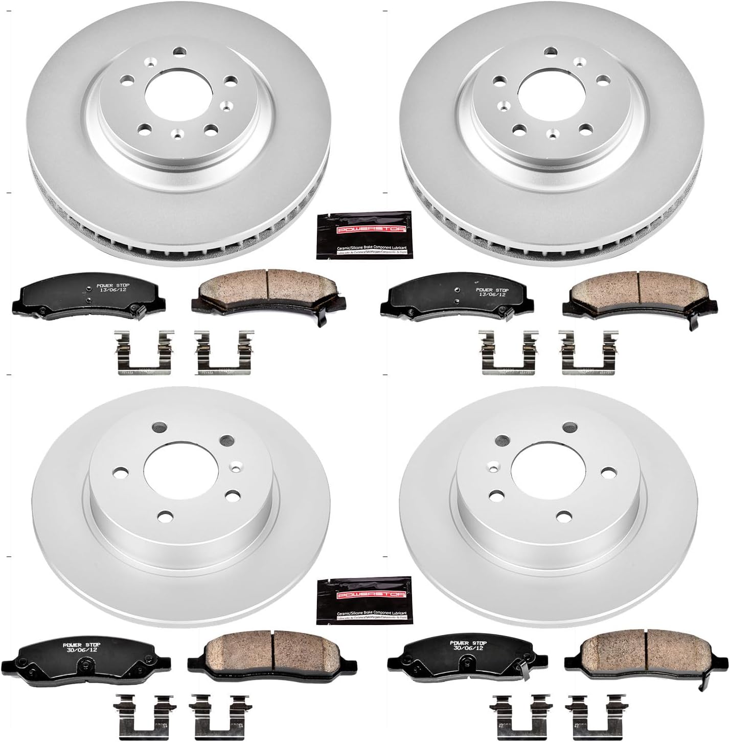 PowerStop Front and Rear Brake Kit for Buick Lucerne 2006-11 | Cadillac DTS 2006-11 - Fully-Coated Disc Rotors with Z17 Ceramic Brake Pads Replacement, CRK4097