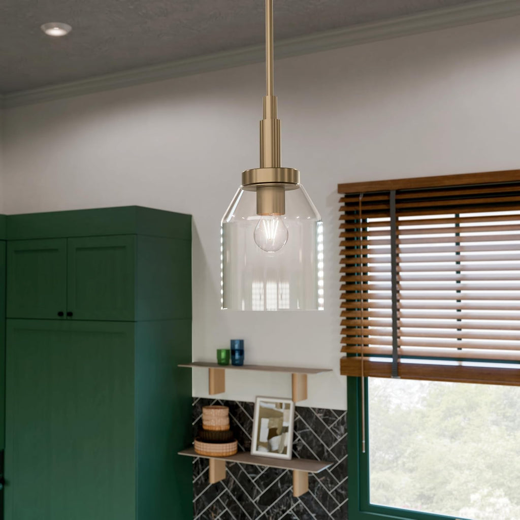Kichler Madden 1-Light Mini Pendant Light Fixture with Clear Glass Shade in Champagne Bronze, Sloped Ceiling Compatible for Kitchen Island Hanging Lighting (15' x 7 '), 52725CPZ