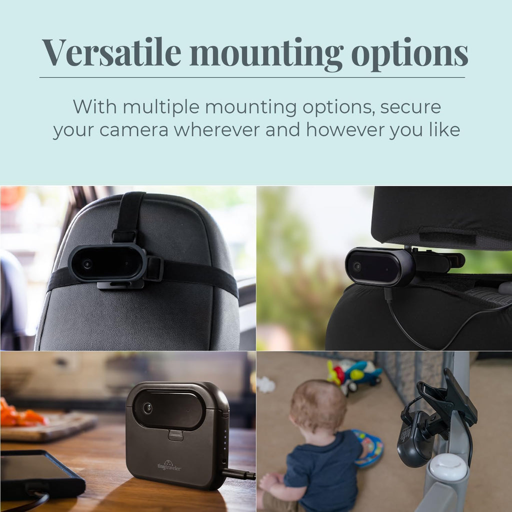 Tiny Traveler Baby Car Camera for 2 Kids, Touch Screen Baby Car Monitor with Power Bank, No WiFi Baby Camera for Car Home Travel, Rear-Facing Car Seat Monitor Night Vision Baby Reminder Alert - Black