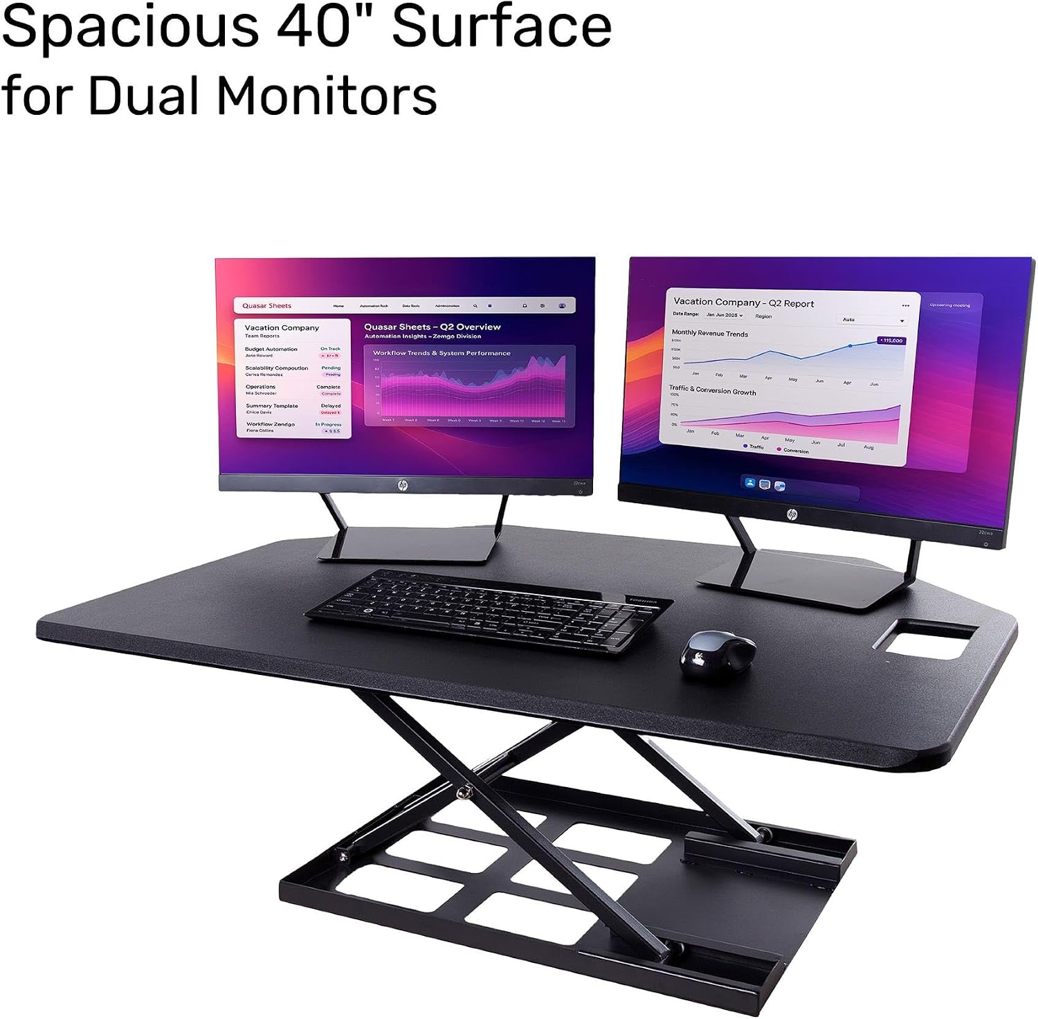 X-Elite Pro 40' Corner Standing Desk Converter with Pneumatic Lift | Adjustable Sit to Stand Riser, L-Shaped Desks & Cubicles | Fully Assembled Computer Workstation (Matte Black)