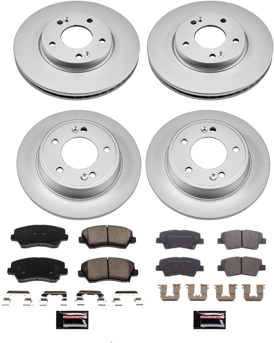 PowerStop Front and Rear Brake Kit for Hyundai Veloster 2016 - Fully-Coated Disc Rotors with Z17 Ceramic Brake Pads Replacement, CRK8889