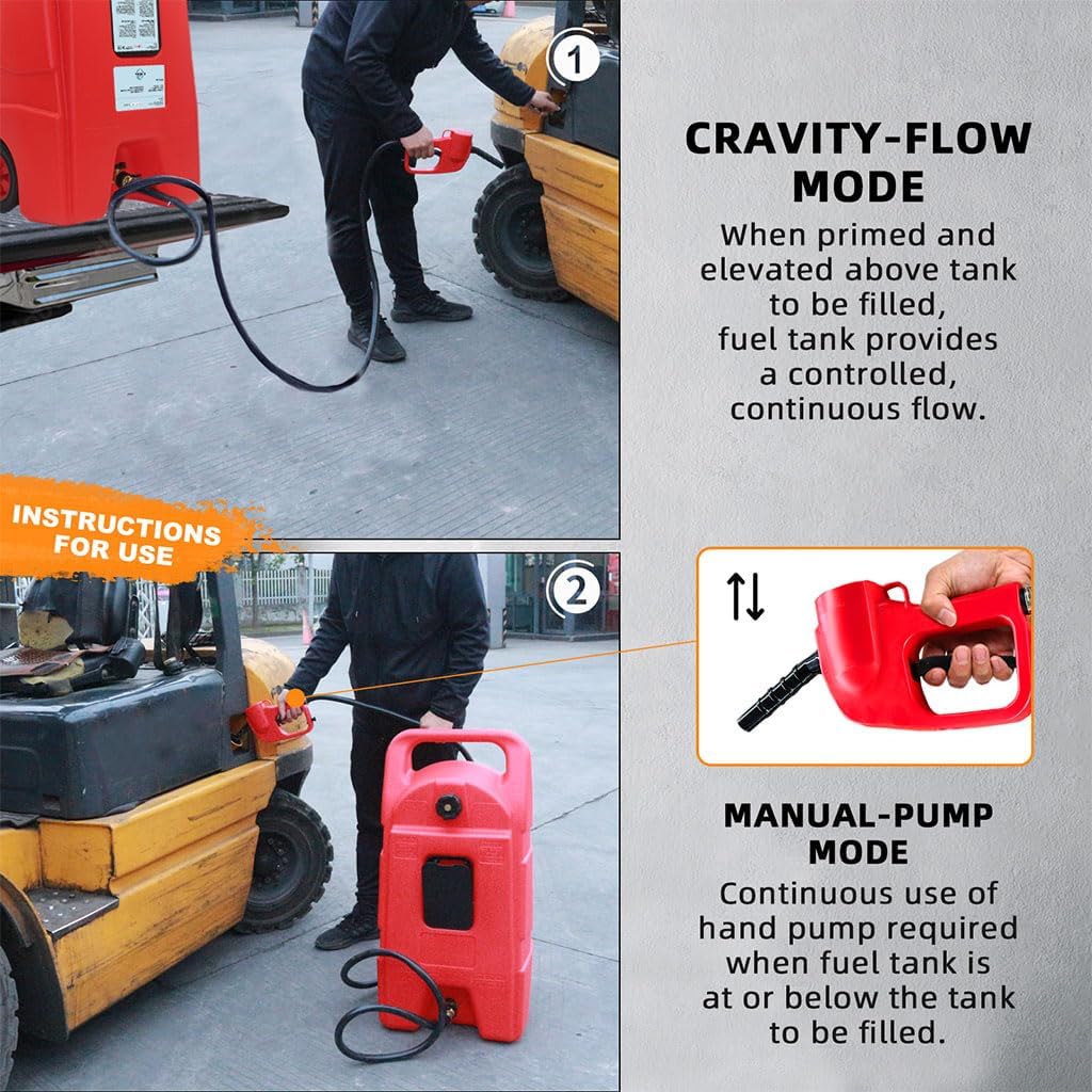 34 Gallon Fuel Caddy, Portable Gas Can Fuel Tank Container with Delivery Hose and Wheels, Gasoline Diesel Can Reversible Rotary Hand Siphon Pump, for Cars, Lawn Mowers, ATVs, Boats