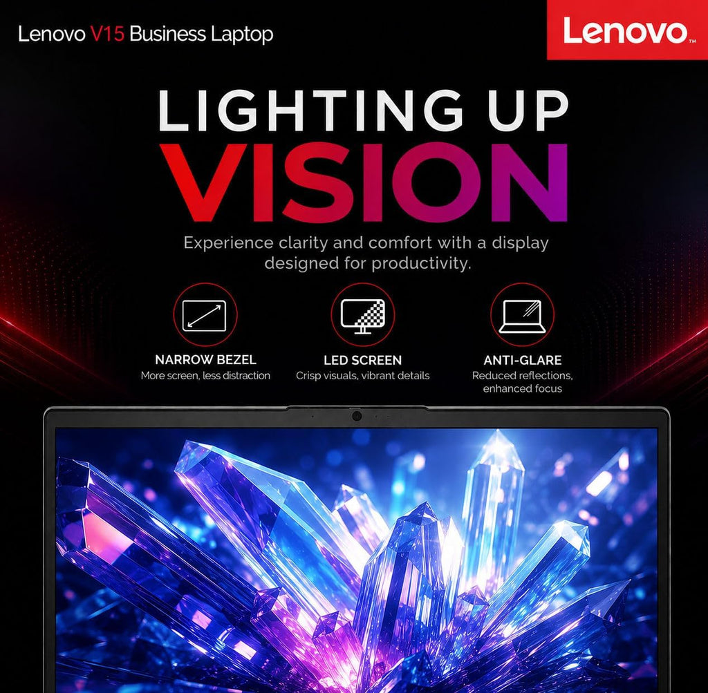 Lenovo V15 Business Laptop • 2026 Edition • Intel New N150 Quad-Core Processor • 15.6' FHD Anti-Glare Display • 8GB RAM • 256GB SSD • RJ-45 • HDMI • Dolby Audio • Wi-Fi 6 • Windows 11 Pro
