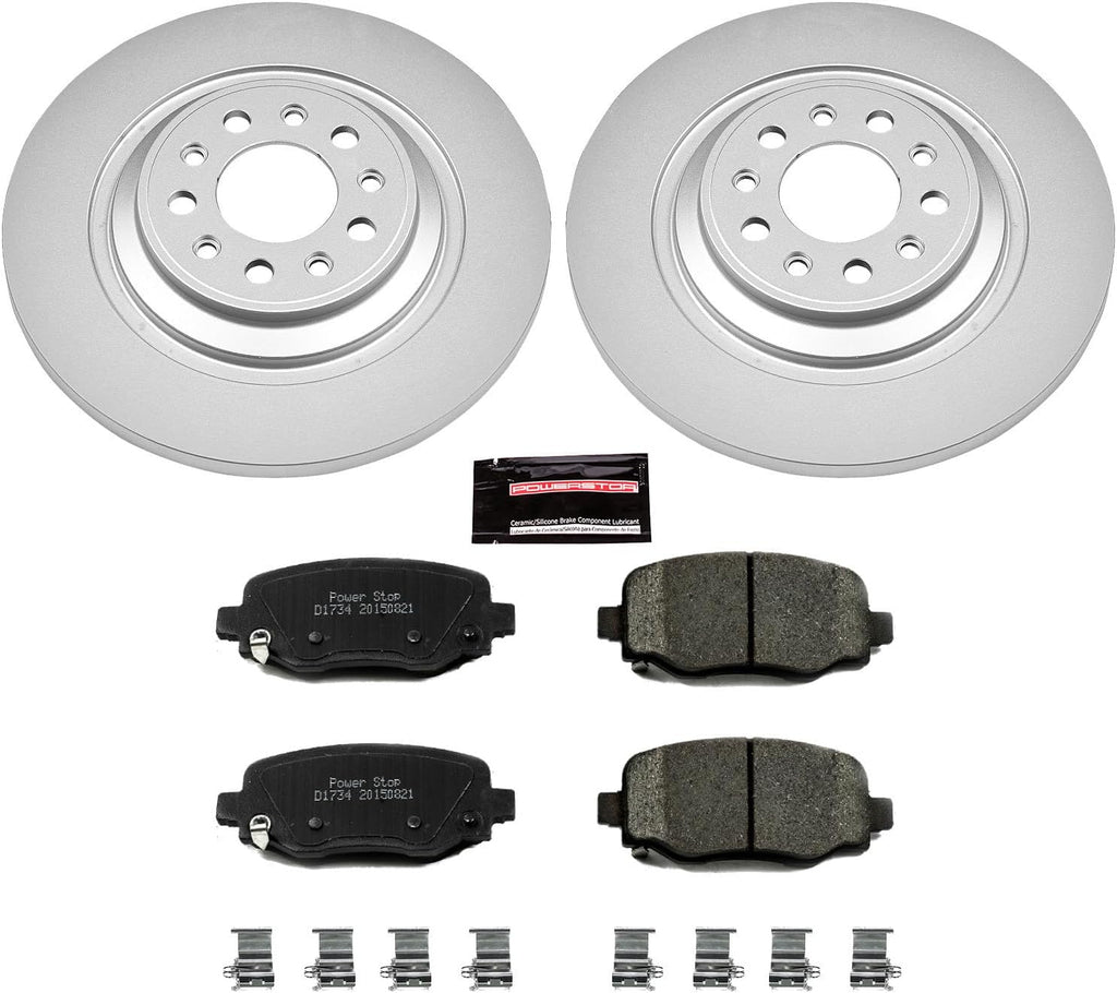 PowerStop Rear Brake Kit for Jeep Cherokee 2014-23 - Fully-Coated Disc Rotors with Z17 Ceramic Brake Pads Replacement, CRK6542