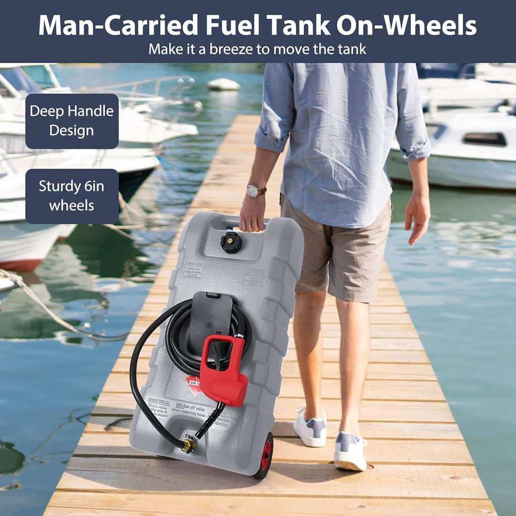 Portable Gas Fuel Tank 15 Gallon W/Casters,Portable Fuel Tank With Fluid Transfer Siphon Pump&10ft Delivery Hose,Diesel Storage Can On-Wheels for Cars, Lawn Mowers,Boats,Container Caddy Can