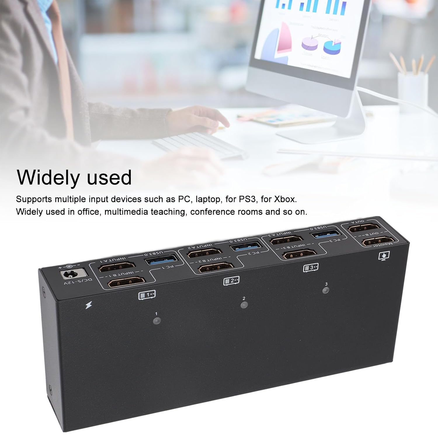 KVM Switch 2 Monitors 3 Computers, Share 4 USB Ports, USB3.0 KVM Switch for Keyboard Mouse Printer Support 4K@60HZ, Dual Monitor Kvm Switcher Support Extended & Duplicate