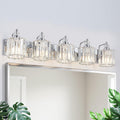 5-Light Modern Bathroom Light Fixture Chrome Bathroom Vanity Lights Over Mirror Wall Sconce Lighting with K9 Crystal Shades E26 Base for Bedroom, Living Room, Hallway Wall Lamp