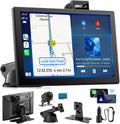 IK9 9' Wireless CarPlay & Android Auto Screen, Portable Car Stereo with 4K Dash Cam & 1080p Rear Camera, CarPlay with Backup Camera, Touch Screen GPS Display, Mirror Link, Apple Car Play Screen
