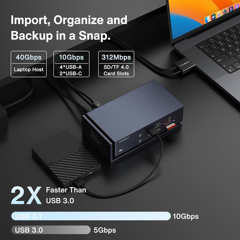 iVANKY FusionDock Max 1, 20-in-2 Thunderbolt 4 Docking Station Only for M1-M5 Pro/Max MacBook, Quad 6K or Dual 8K Display, 40Gbps Dock with 4 Downstream Thunderbolt 4 Ports, 100W, 2.5G LAN, SD 4.0