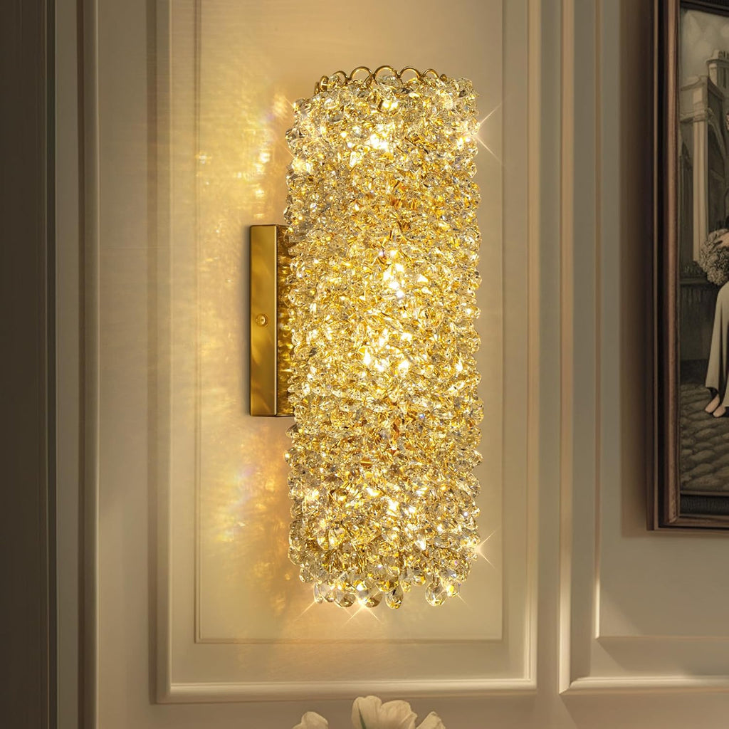 Modern Sconces, Beaded Crystal sconse Light Fixtures,Indoor Gold Wall Lamp,Crystal Vanity Wall Mount Lamp,Elegant Wall Lighting for Living Room Bedroom Bathroom Hallway Stairway Bedside