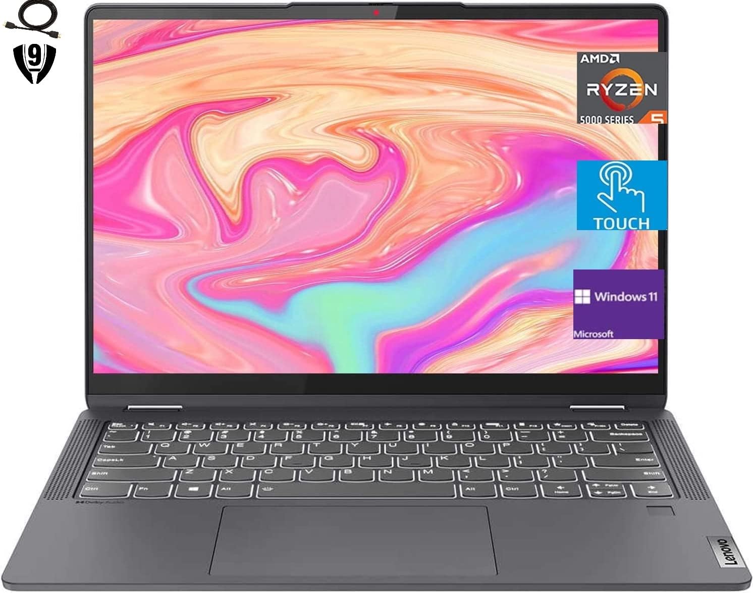 Lenovo Flex 5 14' 2-in-1 Laptop, WUXGA Touchscreen Display, AMD Ryzen 5 5500U, 16GB RAM, 1TB PCIe SSD, Bluetooth, Webcam, Backlit Keyboard, Fingerprint Reader, Windows 11 Home, Grey