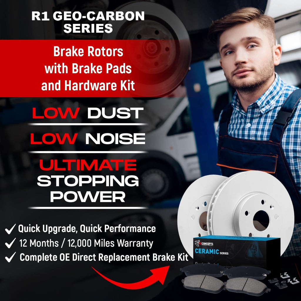 R1 Concepts Front Brakes and Rotors| Hardware Included| Front Ceramic Brake Pads and Rotors Kit| Fits 2011-2019 Ford Fiesta