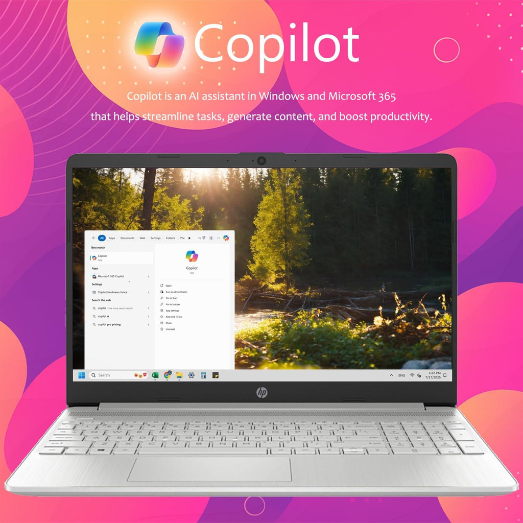 HP 15 Laptop for School, Work & Home • 15.6' FHD 1080p IPS Display • Powerful Intel Processor • 16GB RAM • 256GB SSD • Microsoft Office • Copilot AI • Windows 11 Pro • SD Card Reader • HDMI