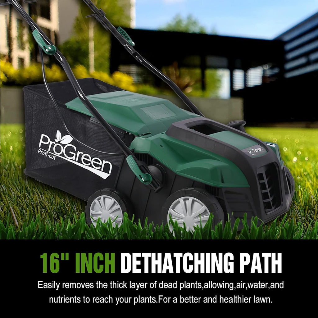 SPOFLYINN with Removable Collection Bag Electric Lawn Dethatche Garden Scarifier Electric Dethatcher Scarifier r for Home Garden 16 inches
