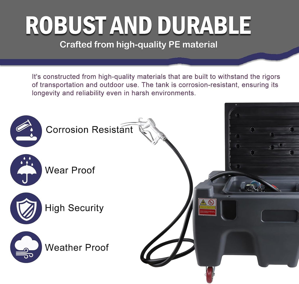 40 Gallon Gasoline Diesel Fuel Transfer Tank with 3.7GPM Flow Rate 12V DC Self-Priming Fuel Transfer Pump, Manual Fueling Nozzle, for Easy Fuel Transportation