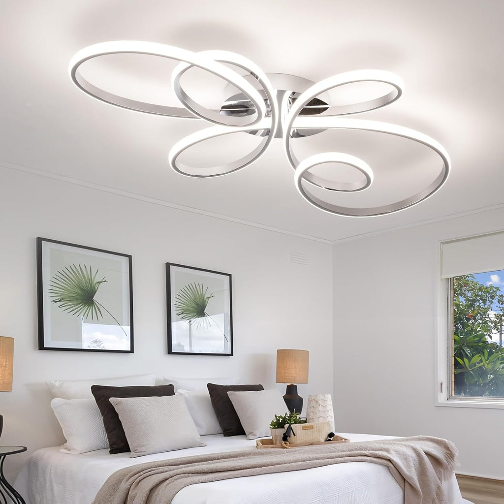 66W Modern LED Ceiling Light, 39.37Inch Flower Flush Mount Light Fixture with Remote Control Chrome Dimmable Ceiling Lamp for Living Room, Bedroom, Dining Room, Hallway, Kitchen