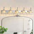 Vintage Bathroom Vanity Light, 5-Light Chrome Vanity Lighting Fixture with Flower Glass Shade, Bathroom Lighting Fixtures Over Mirror