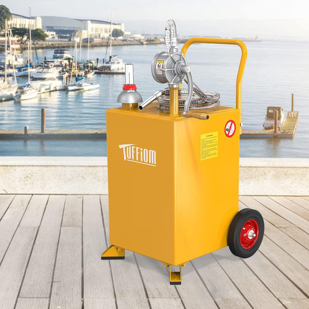 TUFFIOM 20 Gallon Fuel Gas Caddy w/Wheels & Manual Siphon Pump, Portable Diesel Fuel Transfer Storage Tank w/8.9ft Hose, Gasoline Can Container for ATV Car Mowers Tractor Boat Motorcycle