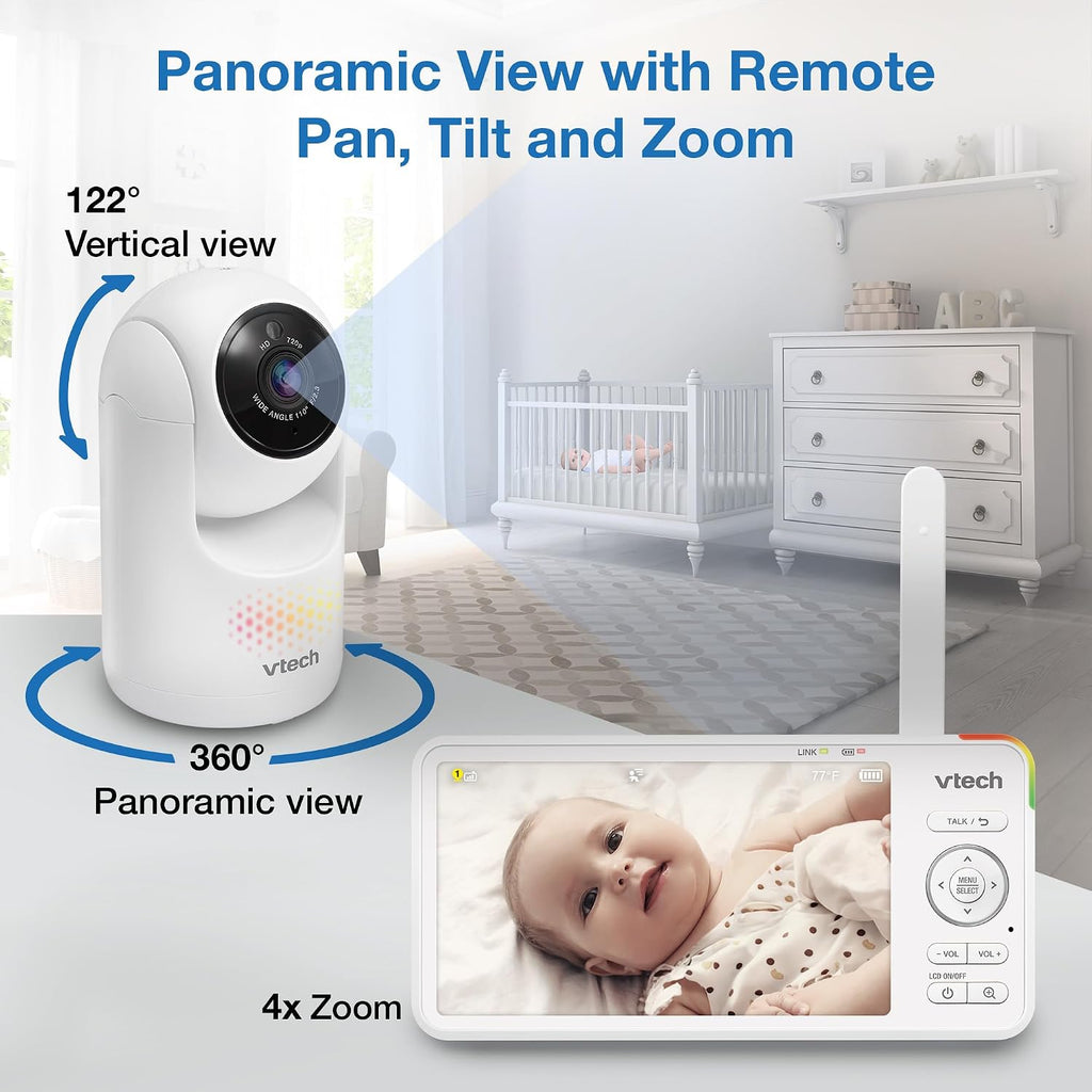 VTech Baby Monitor with 2 Cameras No WiFi & 5.5' IPS Split Screen, Remote Pan Tilt Zoom – 13Hr Video Battery, 1000ft Range, Night Vision, Night Light, Two-Way Talk | Advanced HD Plus Twin