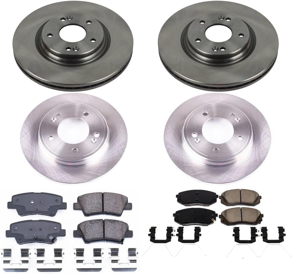 PowerStop Front and Rear Brake Kit for Hyundai Veloster 2019-21 | Kia Forte 2020-23 - Z17 Ceramic Brake Pads & Disc Rotors Replacement, KOE8345