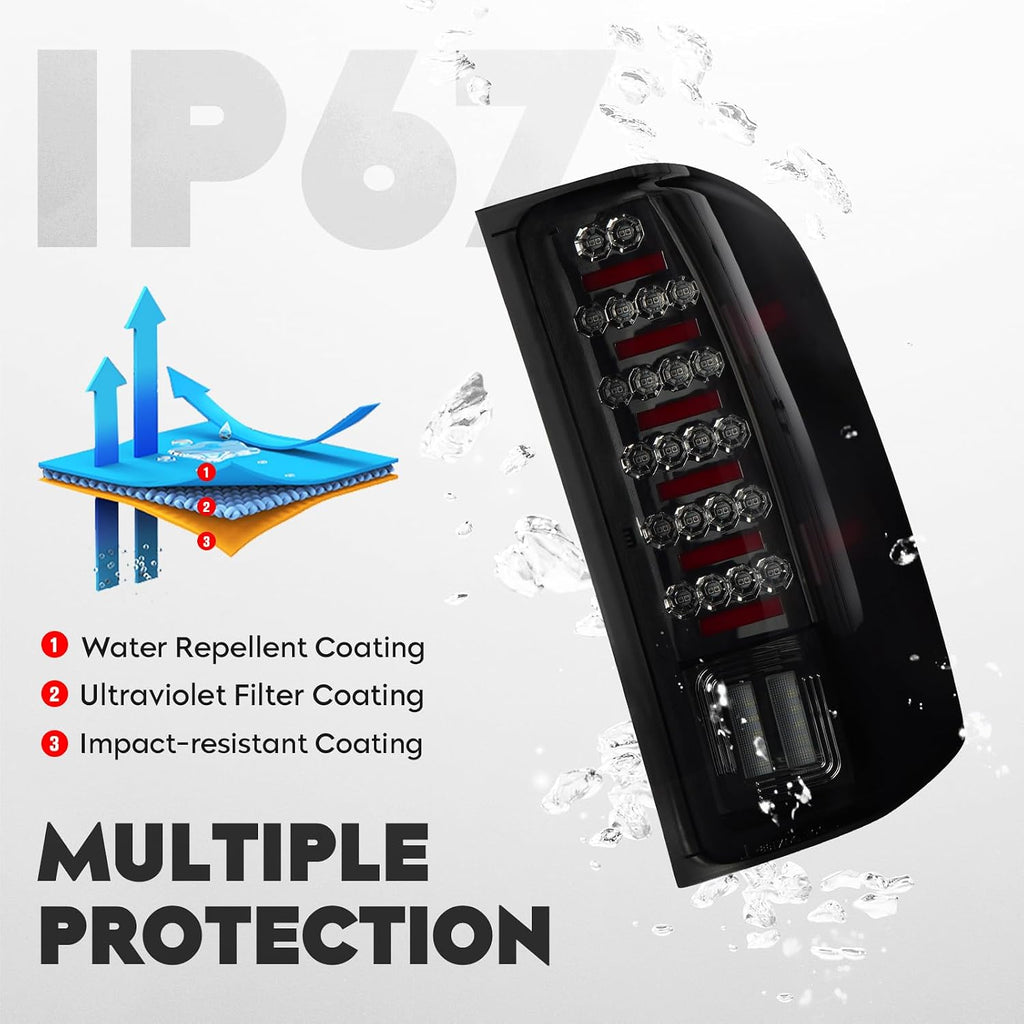 Tail Light Assembly [LED Kit]+ 3rd Third Brake Cargo Lamp Fit for Chevy Silverado 1500 2500HD 3500HD 07-14, for GMC Sierra 3500HD 08-14, Sierra Denali 3500 11-14 with Dual Rear Wheel ONLY, Smoked Lens