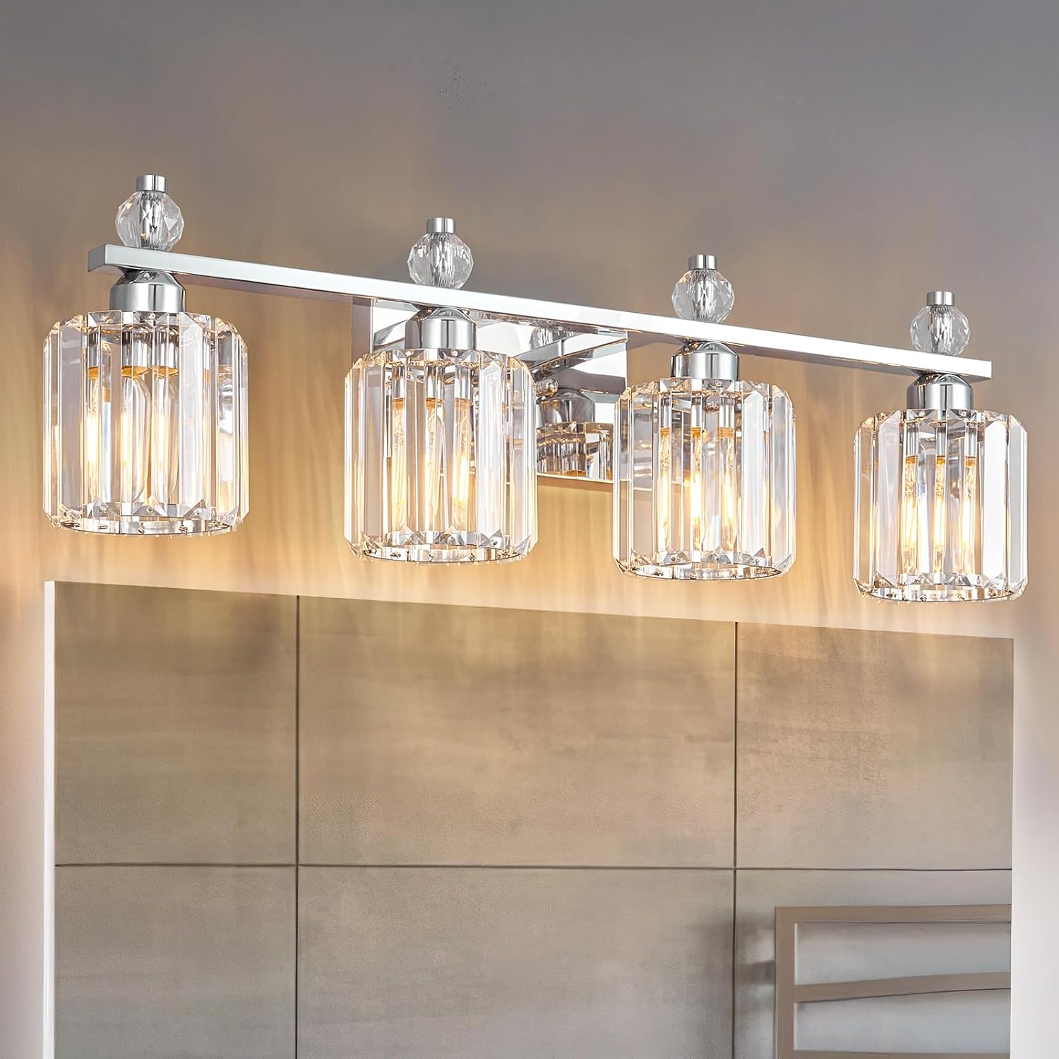 Bathroom Vanity Lights 4-Light Chrome Modern Crystal Vanity Light Fixtures Over Mirror Crystal Bathroom Vanity Lighting Fixtures
