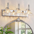 Vintage Bathroom Vanity Light, 3-Light Chrome Vanity Lighting Fixture with Flower Glass Shade, Bathroom Lighting Fixtures Over Mirror