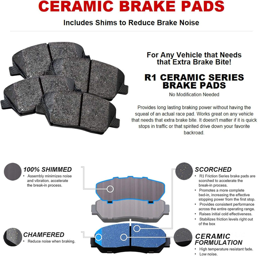 R1 Concepts Front Brake Kit Fits 2011-2019 Ford Fiesta| Ceramic Brake Pads and Slotted Brake Rotors